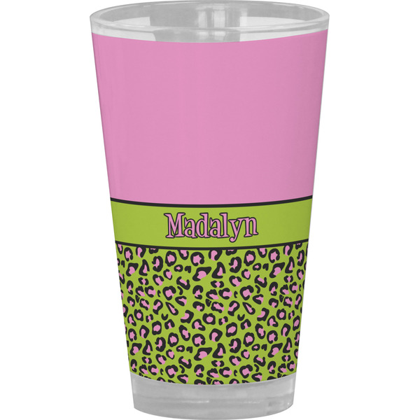 Custom Pink & Lime Green Leopard Pint Glass - Full Color (Personalized)