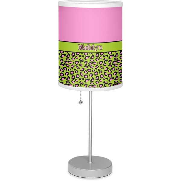 Custom Pink & Lime Green Leopard 7" Drum Lamp with Shade Linen (Personalized)