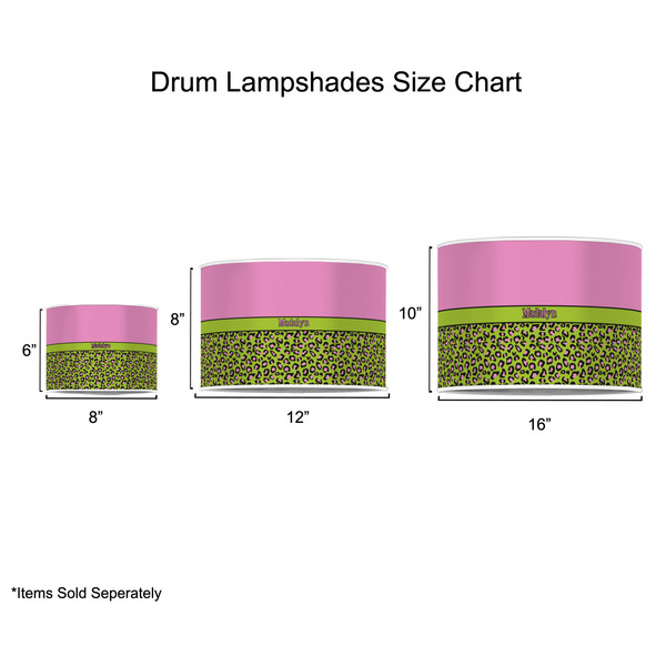Pink & Lime Green Leopard Drum Lampshades - Sizing Chart