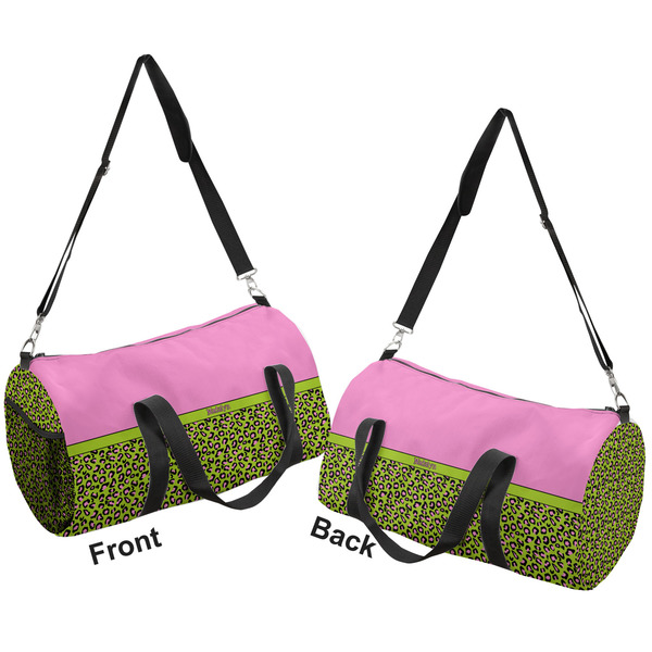 Pink & Lime Green Leopard Duffle bag large front and back sides