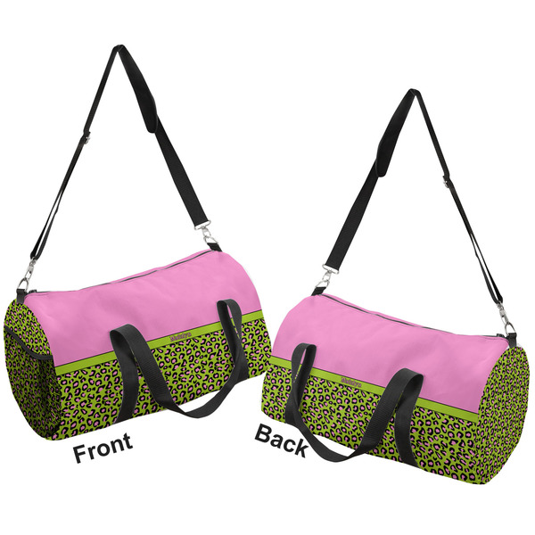 Pink & Lime Green Leopard Duffle bag small front and back sides