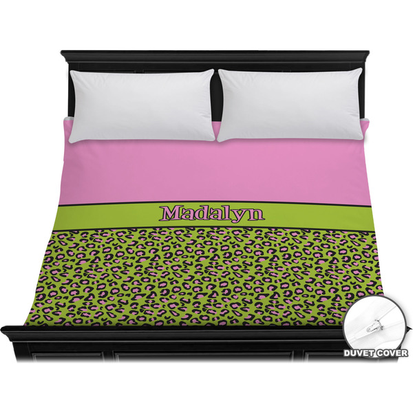 Custom Pink & Lime Green Leopard Duvet Cover - King (Personalized)