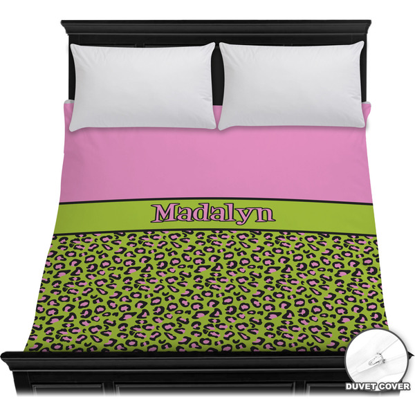 Custom Pink & Lime Green Leopard Duvet Cover - Full / Queen (Personalized)