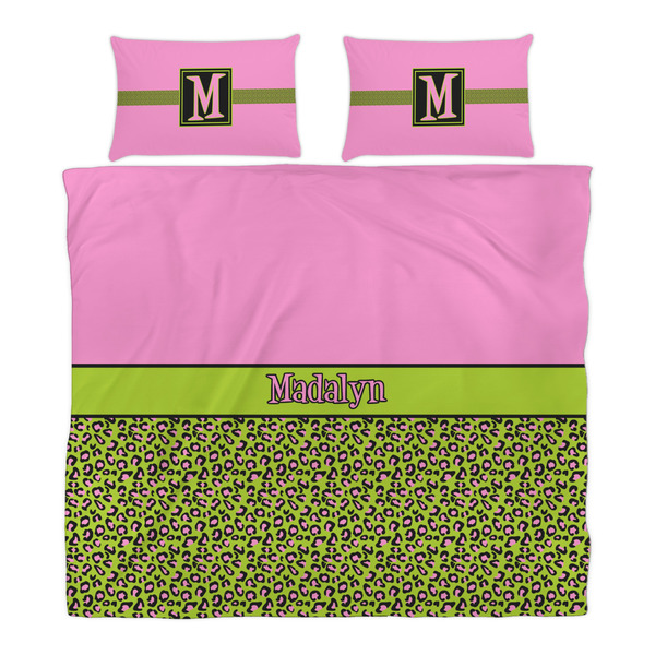 Pink & Lime Green Leopard Duvet Cover Set - King - Alt Approval