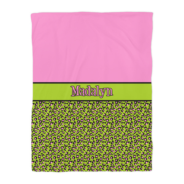 Pink & Lime Green Leopard Duvet Cover - Twin - Front