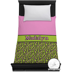 Pink & Lime Green Leopard Duvet Cover - Twin XL (Personalized)