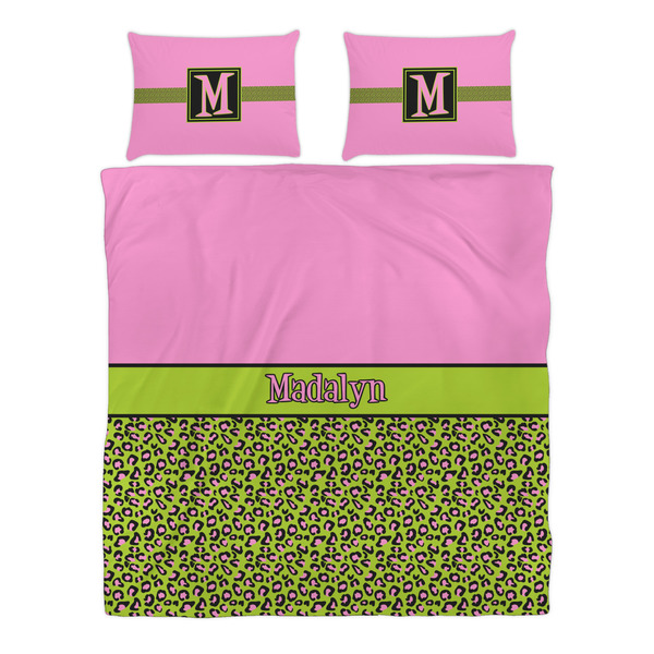 Pink & Lime Green Leopard Duvet cover Set - Queen - Alt Approval