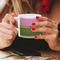 Pink & Lime Green Leopard Espresso Cup - 6oz (Double Shot) LIFESTYLE (Woman hands cropped)