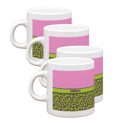Pink & Lime Green Leopard Single Shot Espresso Cups - Set of 4 (Personalized)