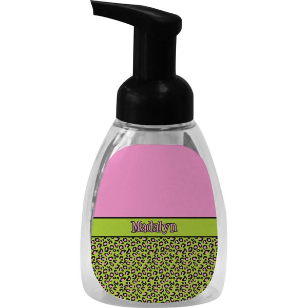 Custom Pink & Lime Green Leopard Foam Soap Bottle - Black (Personalized)