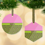 Pink & Lime Green Leopard Flat Glass Ornament w/ Name or Text
