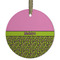 Pink & Lime Green Leopard Flat Glass Ornament - Round w/ Name or Text