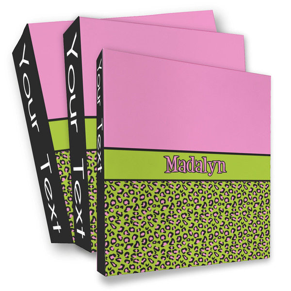 Custom Pink & Lime Green Leopard 3 Ring Binder - Full Wrap (Personalized)
