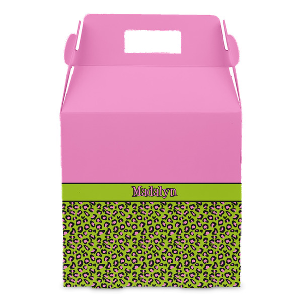 Pink & Lime Green Leopard Gable Favor Box - Front