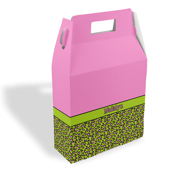 Custom Pink & Lime Green Leopard Gable Favor Box (Personalized)