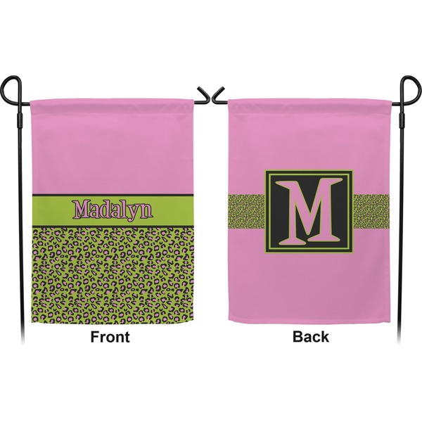 Pink & Lime Green Leopard Garden Flag - Double Sided Front and Back