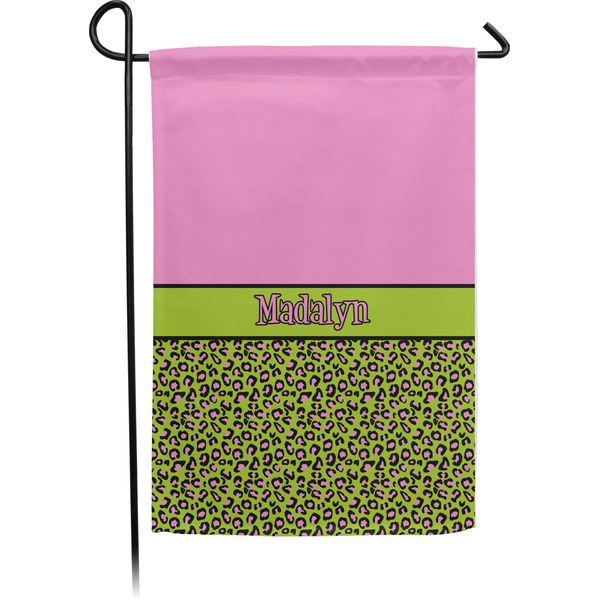 Custom Pink & Lime Green Leopard Small Garden Flag - Single Sided w/ Name or Text