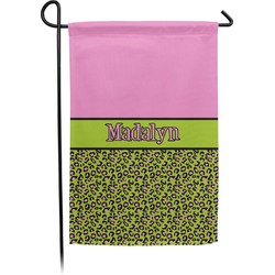 Pink & Lime Green Leopard Small Garden Flag - Double Sided w/ Name or Text
