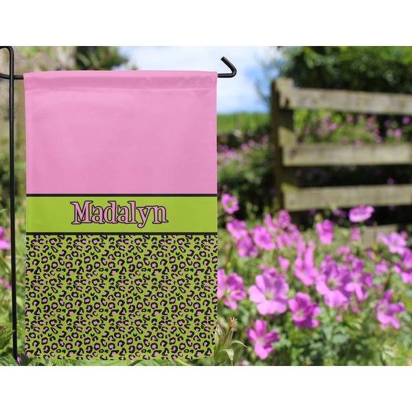 Pink & Lime Green Leopard Garden Flag - Outside In Flowers