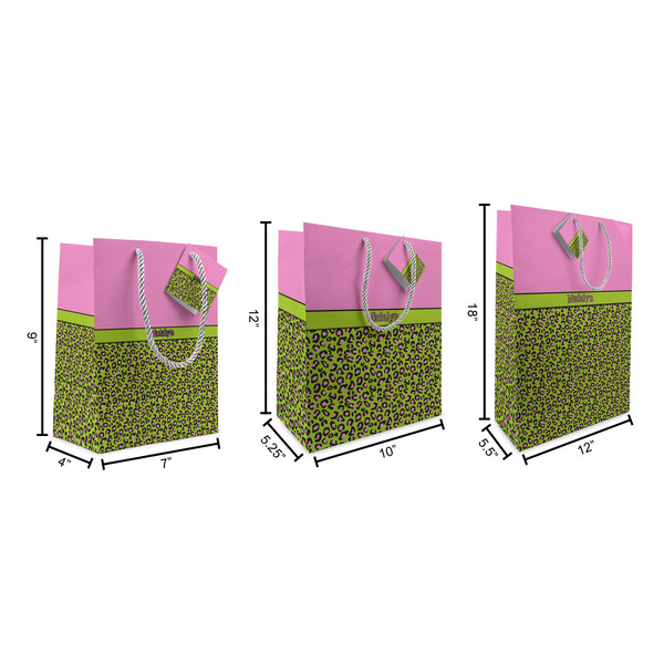Pink & Lime Green Leopard Gift Bags - All Sizes - Dimensions