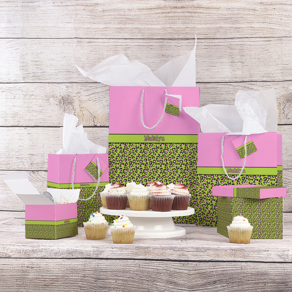 Pink & Lime Green Leopard Gift Bags - In Context