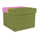 Pink & Lime Green Leopard Gift Box with Lid - Canvas Wrapped - Large (Personalized)