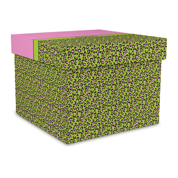 Custom Pink & Lime Green Leopard Gift Box with Lid - Canvas Wrapped - Large (Personalized)