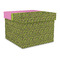 Pink & Lime Green Leopard Gift Boxes with Lid - Canvas Wrapped - Large - Front/Main