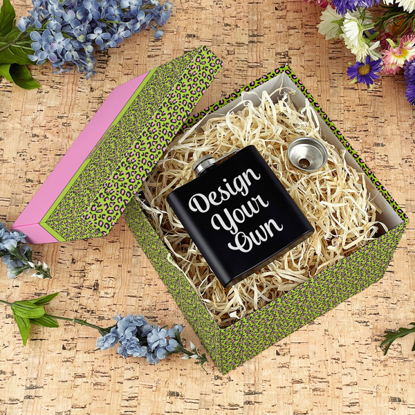 Pink & Lime Green Leopard Gift Boxes with Lid - Canvas Wrapped - Large - In Context