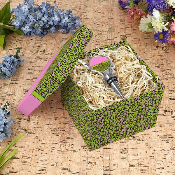 Pink & Lime Green Leopard Gift Boxes with Lid - Canvas Wrapped - Medium - In Context