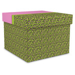 Pink & Lime Green Leopard Gift Box with Lid - Canvas Wrapped - X-Large (Personalized)