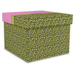 Pink & Lime Green Leopard Gift Box with Lid - Canvas Wrapped - XX-Large (Personalized)