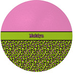 Pink & Lime Green Leopard Round Glass Cutting Board (Personalized)