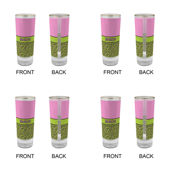Pink & Lime Green Leopard Glass Shot Glass - 2 oz - Set of 4 - APPROVAL