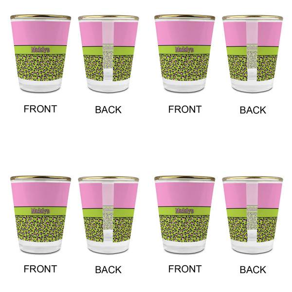 Pink & Lime Green Leopard Glass Shot Glass - with gold rim - Set of 4 - APPROVAL