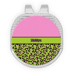 Pink & Lime Green Leopard Golf Ball Marker - Hat Clip - Silver