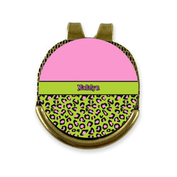 Pink & Lime Green Leopard Golf Ball Marker - Hat Clip - Gold