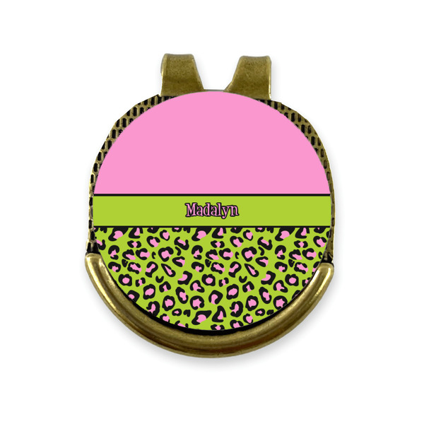 Custom Pink & Lime Green Leopard Golf Ball Marker - Hat Clip - Gold