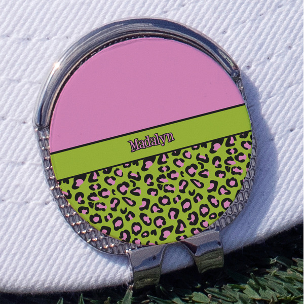 Custom Pink & Lime Green Leopard Golf Ball Marker - Hat Clip