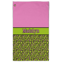 Pink & Lime Green Leopard Golf Towel - Poly-Cotton Blend w/ Name or Text