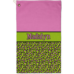 Pink & Lime Green Leopard Golf Towel - Poly-Cotton Blend - Small w/ Name or Text