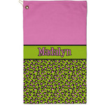 Pink & Lime Green Leopard Golf Towel - Poly-Cotton Blend - Small w/ Name or Text