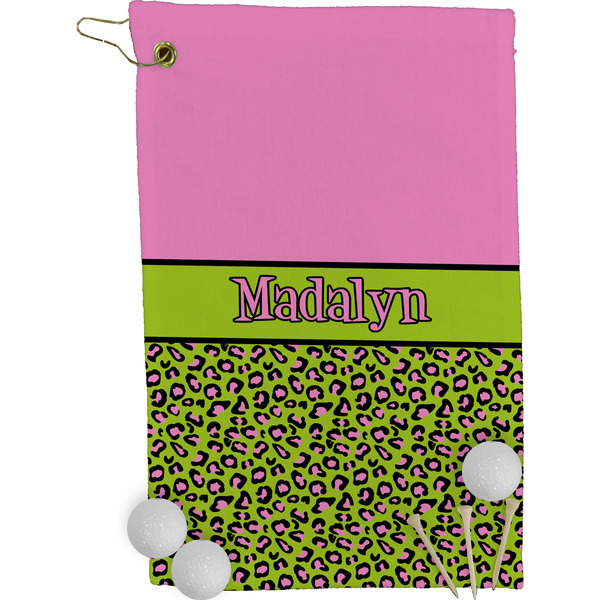 Pink & Lime Green Leopard Golf Towel (Personalized)