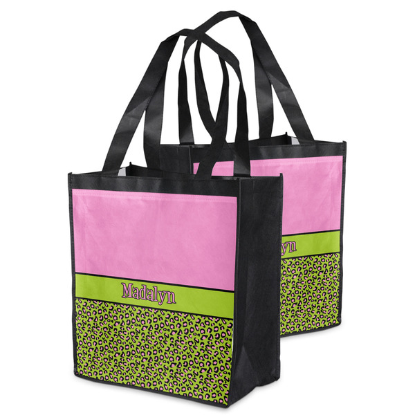 Pink & Lime Green Leopard Grocery Bag - MAIN