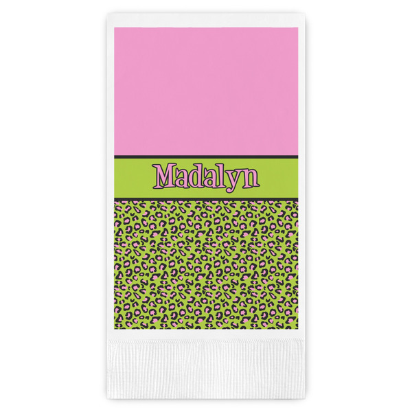 Custom Pink & Lime Green Leopard Guest Towels - Full Color (Personalized)