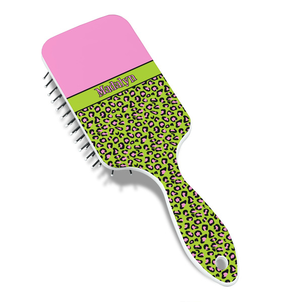 Pink & Lime Green Leopard Hair Brush - Angle View