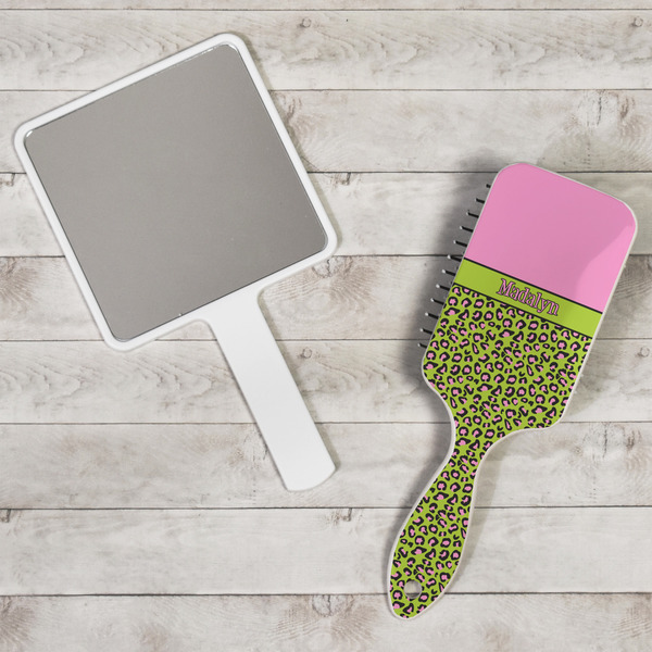 Pink & Lime Green Leopard Hair Brush - In Context