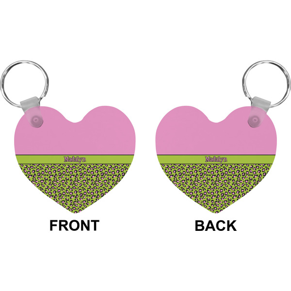 Pink & Lime Green Leopard Heart Keychain (Front + Back)
