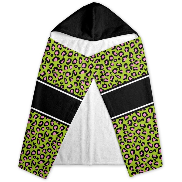 Pink & Lime Green Leopard Hooded Towel - Folded