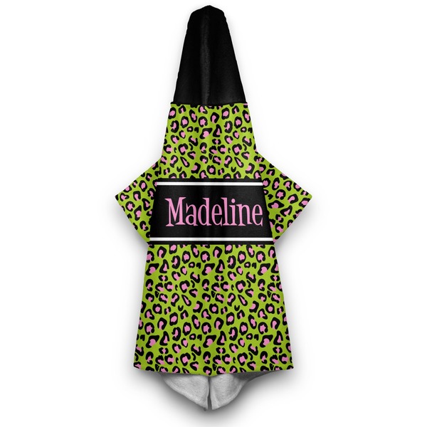 Pink & Lime Green Leopard Hooded Towel - Hanging
